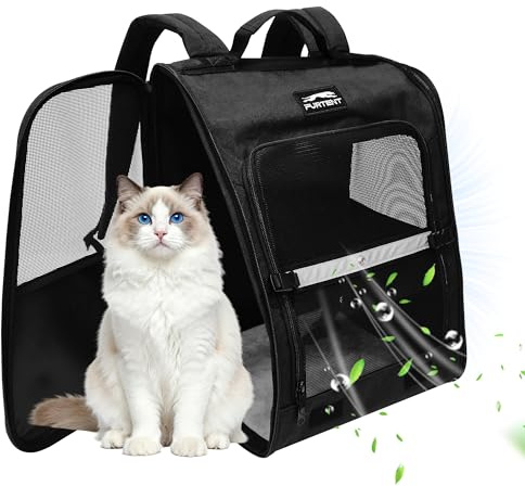 Cat Backpack Carrier for Large Cat Pet Backpack for Small Dog, Foldable Kitten Backpack Up to 13 Lbs, Doggy Backpack Cat Bookbag for Hiking, Camping, Travel (Black)