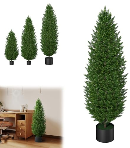LZQ Uppsättning av 2 konstgjorda växter 120 cm, konstträd med kruka, UV-skydd konstgjord växt för utomhus och inomhus, realistiska blad, väderbeständig dekoration för trädgård, terrass och kontor