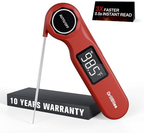 Instant Read Meat Thermometer, GrillBliss USB-C Rechargeable Digital Food Thermometer with 0.5s Fast Read & ±0.5℉ Accuracy, VA LCD Display, Cooking Thermometer for BBQ, Grill, Candy, Brewing