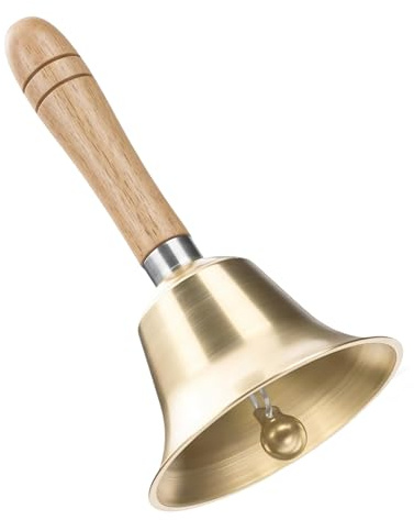 Foonary Super Forte Campanella a Mano, 1 Pezzo di Campane in Metallo con Manico in Legno, Classica Campanella in Ottone Massiccio per Scuola, Anziani, Casa, Matrimonio, Addestramento Animali, Ufficio