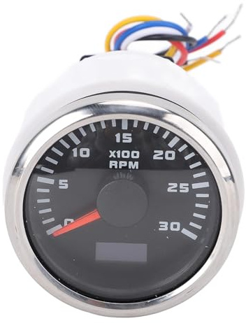 Haofy Universal Varvräknare i Metall, 52 Mm 0-3000 RPM-mätare med 7-färgsskärm med Bakgrundsbelysning, Timräknare för Lastbilar, Husbilar, Båtar, och Bensinmotorer (Svart urtavla Silver Bezel