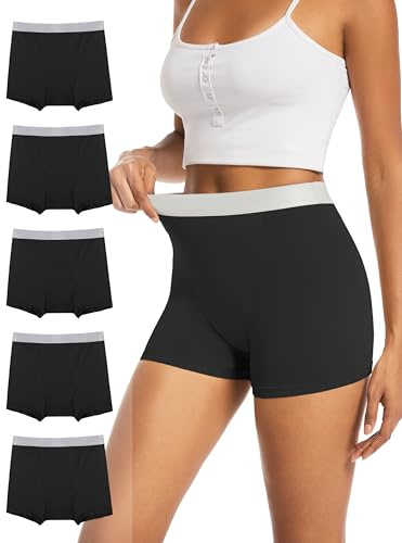 TIICHOO Period Underwear for Women Heavy Flow Leakproof Menstural Underwear Period Shorts 5 Pack(XX-Large, 5 Black)