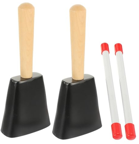 ERINGOGO Cencerro de Percusión Manual de Metal sin Rebabas con Mango Ergonómico Juego de 2 Piezas Instrumento Musical para Fiestas y Eventos Deportivos