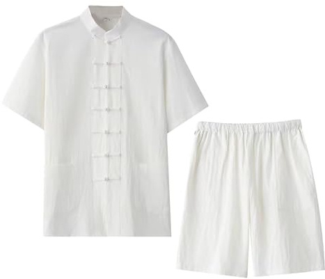 KBOPLEMQ Kung Fu Uniforme Hombres Lino Tang Traje Chino Clásico Artes Marciales Ropa Con Chaleco Y Pantalones Cortos Traje Casual Artes Marciales Tai Chi Ropa Wing Chun Traje De Tres Piezas