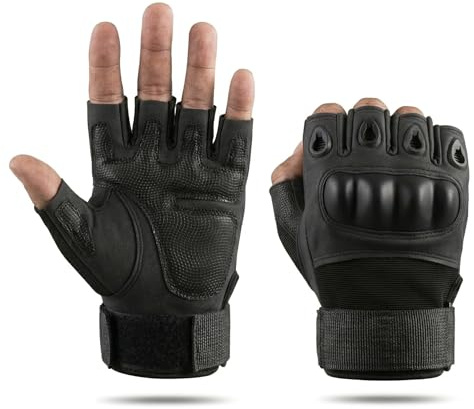 Ocorex Guanti Tattici Mezze Dita Militare Sportivi - Traspiranti per Moto, Bicicletta, Softair, Paintball, Campeggio ed Escursionismo (Nero, L)