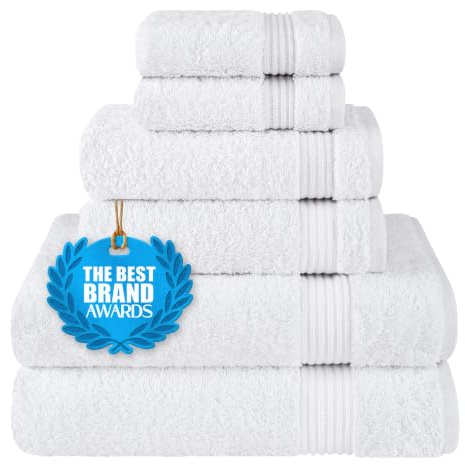 Cotton Paradise 100% Cotton Turkish Towel Set, Soft Absorbent Quick Dry, 6 Piece Towel Set, Snow White