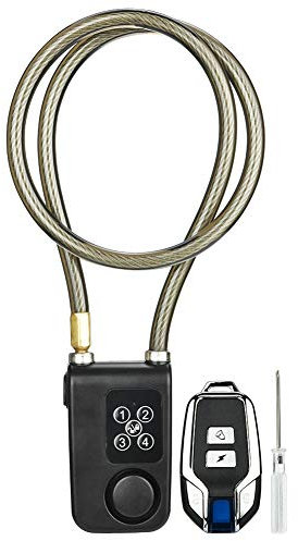 Bike Alarm Lock, Wireless Remote Control Password Alarm Lock IP55 Waterproof, Motorcycle Steel Cable Chain Lock for Motorbike/Bicycle/Scooter Remote Alarms Electric Lock