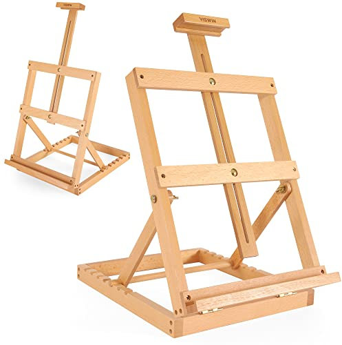 VISWIN Robuste H-Rahmen-Tischstaffelei aus Holz, hält Leinwand bis zu 23, verstellbare Künstler-Tischstaffelei aus Buchenholz zum Malen von Leinwand, für Erwachsene und Anfänger