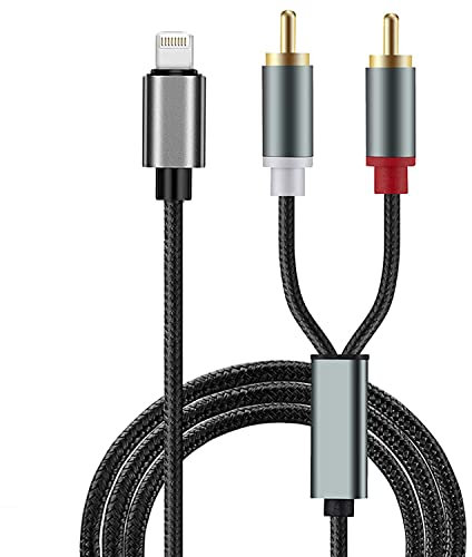 RUIZHI RCA Aux Cable for iPhone, 2-Male RCA to IOS Adapter, iPhone to Aux Cable, Audio Stereo Aux Cord Compatible with iPhone iPad iPod Touch for Home, Car and Speakers Amplifier (1M)