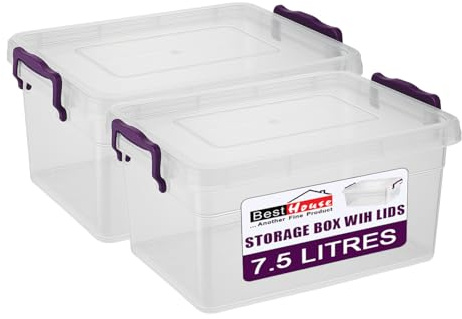 Best House 2 PCS Plastic Storage Box with Lids, Storage Containers Use for Home, office, Kitchen, Toys and Goods (7.5 Litres)