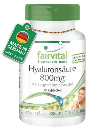 Fairvital | Hyaluronsäure 800 mg - 30 Tabletten - Extra hoch dosiert - Monatspackung - 100% vegan - Qualitätsgeprüft - Made in Germany