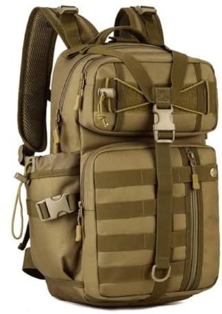 HUNTVP 30L Tactical Backpack Molle Military Rucksack Large Laptop Sports Daypack for Hiking Camping Fishing Hunting Fitness School (Brown-30L)