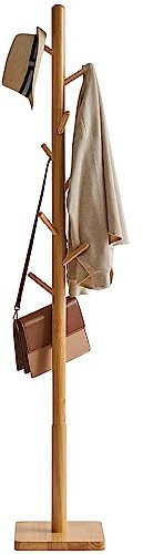 YMYNY Perchero de Pie en Forma de Árbol, Soporte para Abrigos de Madera Maciza, con 8 Ganchos con 3 Tamaños Ajustables, para Entrada, Pasillo, ‎29 x 29 x 176CM Color Natural HCR002N