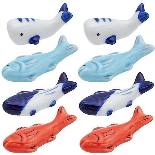 PLIGREAT 8 Pezzi Pesce Forma Bacchetta Riposo Giapponese Ceramica Pesce Piccoli Ornamenti Bacchette Riposo Bacchette Rack Stand per Cucchiaio forchetta Titolare Restraunt Cena Decorazione da Tavolo