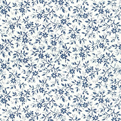 CiCiwind 17.32x118.11 Contact Paper Self Adhesive Vinyl Wrap Peel and Stick Vintage Floral Wallpaper for Cabinets Walls Shelves Drawer Removable Waterproof Flower Wallpaper Blue