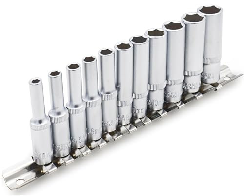 DAKCOS Juego de 11 Llaves de Vaso Hexagonales de 1/4 Pulgadas, métricas de 4-13mm 50mm largo, CR-V