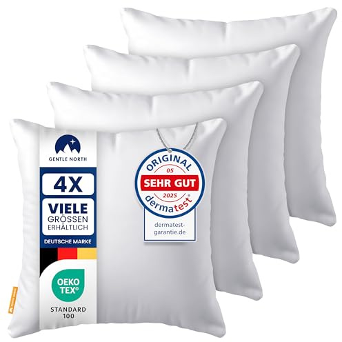 Gentle North Kopfkissen (40x40 cm groß) - 4er Set Kissen für Bett und als Dekokissen - Mit Reißverschluss für Füllung - Sofakissen - Zierkissen für Couch und Sofa - Ökotex - Waschbar bis 60° - Weiß
