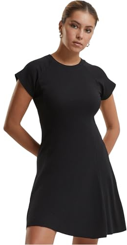 Urban Classics Ladies Ribbed Skater Dress Donna Miniabito Nero L 95% Cotone, 5% elasthane