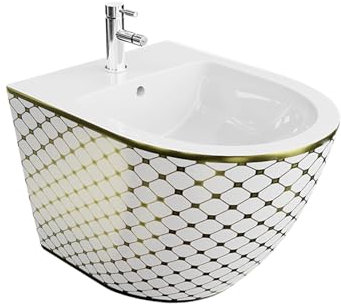LAVITA Universal Wand-Bidet Sofi Checked Gold mit Hahnloch und Überlaufschutz aus Keramik Sitzwaschbecken zur Montage an der Wand Hygienisch und Pflegeleicht 36,5x49x32,5 cm