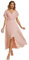Ever-Pretty Women's A Line V Neck Applique Tea Length Wedding Guest Dress Pink 24UK