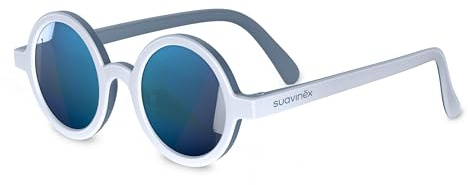 Suavinex, solglasögon för spädbarn 0–12 månader, nyfödda, polariserade, med UV 400 filter, 100 procent UVA- och UVB-skydd, med skyddsfodral, mycket flexibel och lätt, rund form, blå, blå, 0-12 Monate