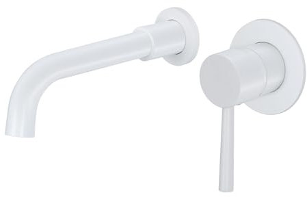 PHASAT Robinet Mural Encastré en Laiton Blanc avec bec rotatif à 360 degrés, Robinet de Lavabo Mural PTBB06W