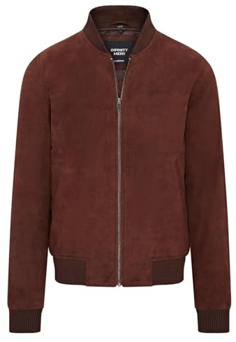Infinity Leather Chaqueta bomber universitaria MA-1 de ante de cabra suave marrón para hombre