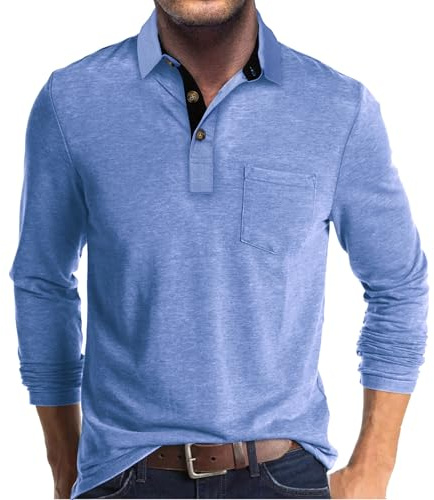 Zetieny Herren Poloshirt Langarm Outdoor Casual Polo Tops Männer Basic Polohemd Golf T-Shirts