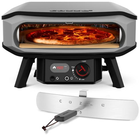 Cozze® | Four à Pizza 17 PREMIUM ROTATE | Gaz 30mbar | Pierre à Pizza Incluse | Allumage Automatique | Thermomètre Intégré | Grande Capacité, Noir