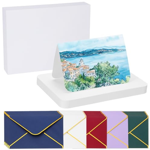 PATIKIL 40 Sets Cartes Aquarelle 100% Coton 140lb/300 GSM Cartes Postales Coins Arrondis Avec Enveloppes Multicolores Pour Peinture Artistique, Taille Pliable 4x6 Pouces (Boîte Blanche)