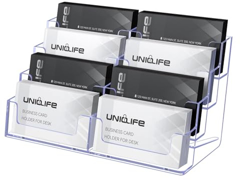 Uniclife Acrylic Business Card Holder for Desk 8 Slots Clear Business Card Display Stand for Men & Women Desktop Business Card Organizer Card Stand for Office Home Exhibition, 480 Card Capacity