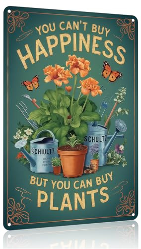 Funnysign Garden Gifts You Can't Buy Happiness But You Can Buy Plants Vintage Tin Sign for Home Garden Patio Yard Decor 8 X 12 Inch(3982)