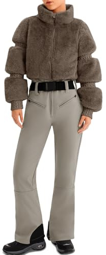 Yousify Womens Snow Suits One Piece Ski Suit Faux Fur Collar Jumpsuit Windproof Winter Warm Ski Outfits for Snowboarding
