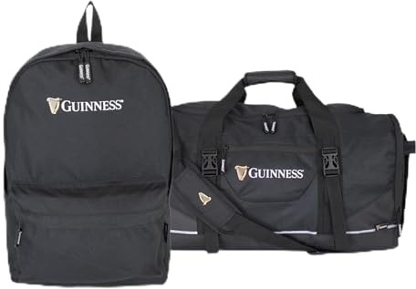 Guinness Backpack & Large Holdall Bundle – Official 2 Piece Travel Set | 15” Laptop Backpack + Water-Resistant Duffel Bag (59x31x29cm) | Lightweight Luggage for Gym, Work & Weekend Trips