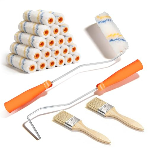 20 Piezas 8CM Kit de Rodillos para Pintura - Rodillo Pintura Pared con 2 Mangos y 2 Pinceles, Rodillo Pequeño para Pintar Paredes, Techos y Puertas