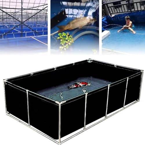 Outdoor Fish Pond with Drain Valve Rectangular Aquarium Pool for Garden Temporary Fish Basin Black 2x2x0.7m Support Stand Ideal for Aquatic Life