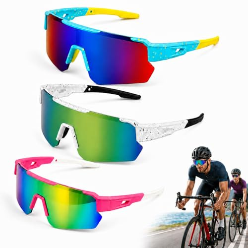 3 styck cykelglasögon, vindtäta, sportsolglasögon, polariserade cykelglasögon för damer, snabba glasögon för herrar och damer, löpglasögon för utomhusaktiviteter, MTB, racercykel, cykling, skidåkning