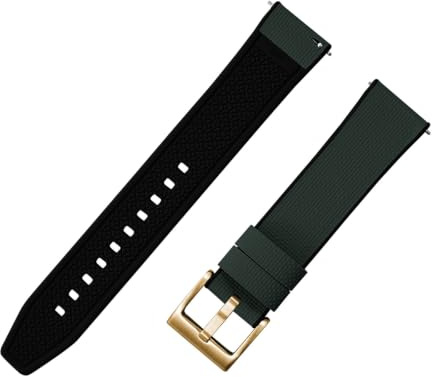 FKM Bracelet de montre en caoutchouc à dégagement rapide de 18 à 24 mm d'épaisseur avec boucle argentée, noire et dorée, toile de sport