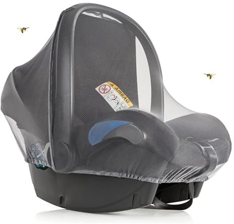 Zamboo Insektenschutz für Babyschale - Mückennetz für Baby Autositze (z.B. Maxi-Cosi, Cybex, Römer) - feinmaschiges Moskitonetz mit Gummizug und Trageöffnung - Grau