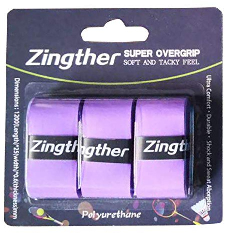 Zingther Premium Super Tacky Tennis Racket Grip Tape Supreme Self-Adhesive Racquetball Overgrip for Badminton Racquet, Squash Raquet and Pickleball Paddle - Top Grade Tackiness Feel (3 Grips,Purple)