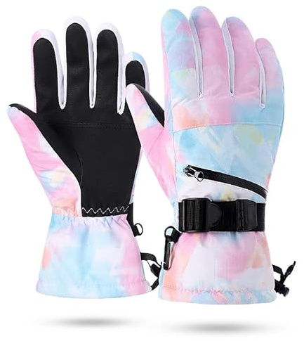 Guanti da neve, guanti termici invernali per uomo e donna, abbigliamento da neve e da sci (donna - rosa e blu (taglia M))