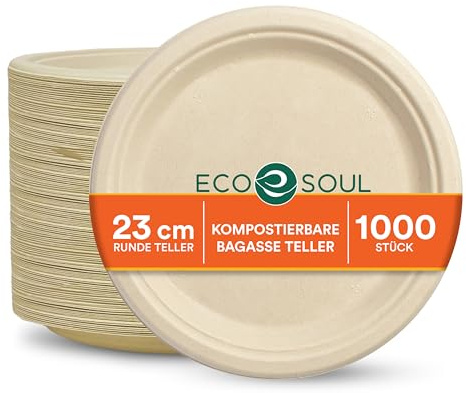 ECO SOUL Paper Plates (23Cm) 9 Disposable Plates - Natural (100-Pack) | Bagasse Plates, Plastic-free & compostable, Microwave & freezer safe, Leak-resistant strength, Eco Friendly biodegradable