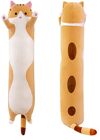 JINTN Cute Long Fluffy Doll Plush Stuffed Pillow Toy Soft Sleeping Hugging Gifts Plush Animals Toy Little Girls Dolls Girl Cushion Cuddle Toy Ragdoll (Yellow-cat)
