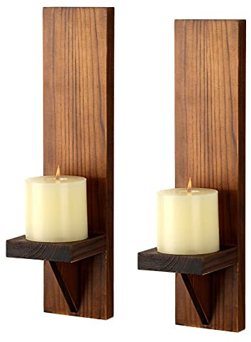 BSTKEY Set di 2 applique da parete in legno, portacandele decorativo da parete, candelabro, marrone votivo candelabro applique