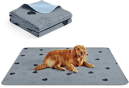 Feandrea Puppy Pads Tvättbara, Återanvändbara mattor för hundar, 183 x 183 cm, Set om 2, XXXL, Hundtoalett, Läcksäker, Halkfri, Superabsorberande, Grå PTD072G01
