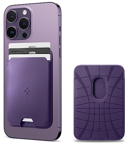 Spigen Valentinus MagFit 3-korts Magnetisk Plånbok för MagSafe & Pixelsnap | Premium kortfodral i veganskt läder med enkel kortåtkomst och säker magnetisk stängning - Violett