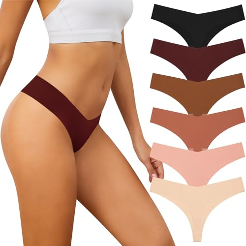 Adorel String sans Couture Tanga Culotte Invisible Taille Basse Femme Lot de 6 Tangas Assorti S