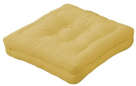 GREATOYAR Cojin para Silla, Cojín Decorativo con Correas de Sujeción, Cojin Cuadrado de Imitación de Lino, Decoración de Jardín Casa Terraza, Fabricado en España, 45x45x8cm, 1 Unidad, Amarillo