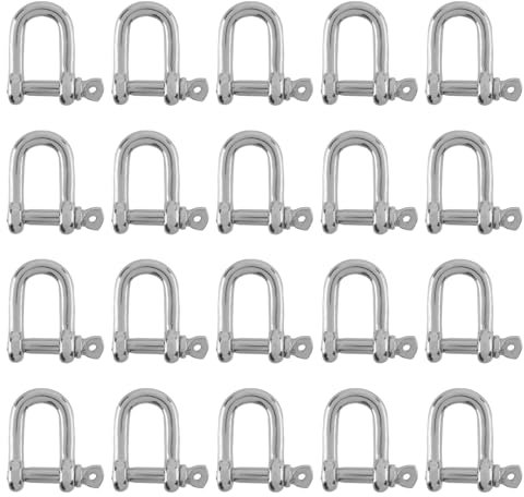 CHEUKYIU Lot de 20 Pièces M5 Manilles en Acier Inoxydable, Manilles en D, pour Gréement, Câble Métallique, Corde en Acier, Cordons, transportant
