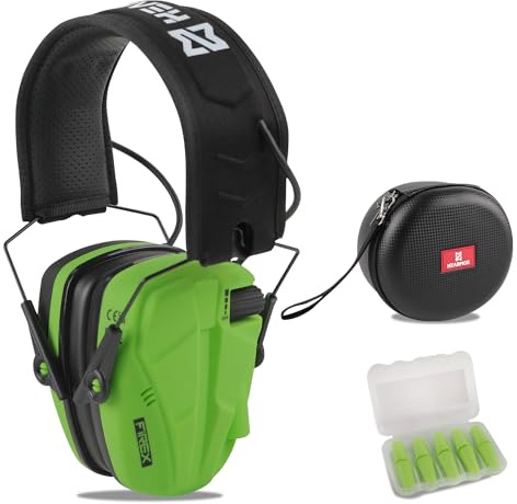 HEARMOR Electronic Shooting Gehörschutz mit Praktischer Aufbewahrungskoffer, Sound Amplification Noise Reduction Gehörschutz Ohrenschützer für Gun Range Jagd, Grün